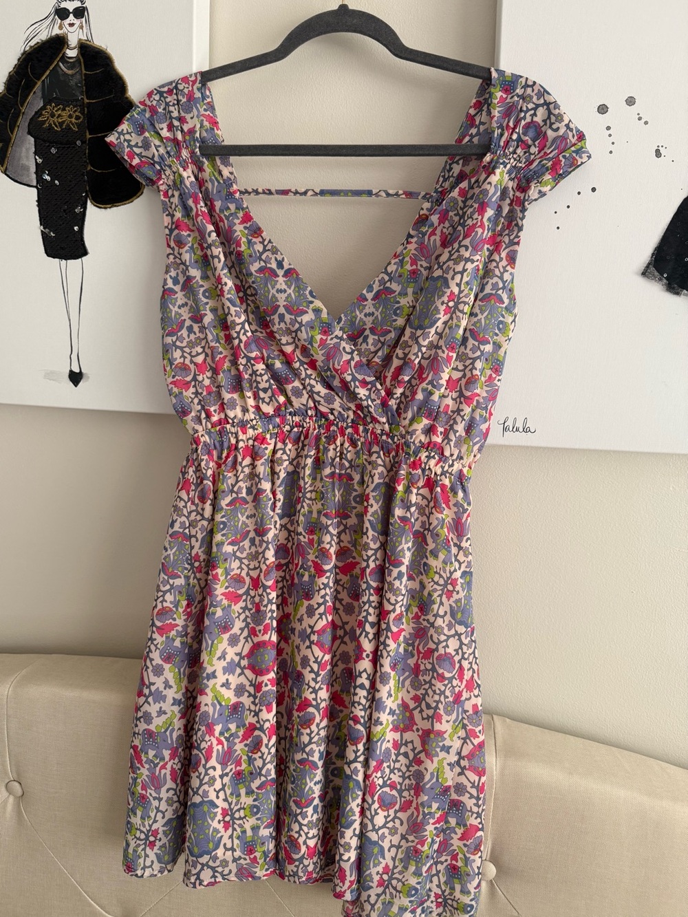 Forever 21 Pink and Purple Floral V-Neck romper jumpsuit Mini Dress
